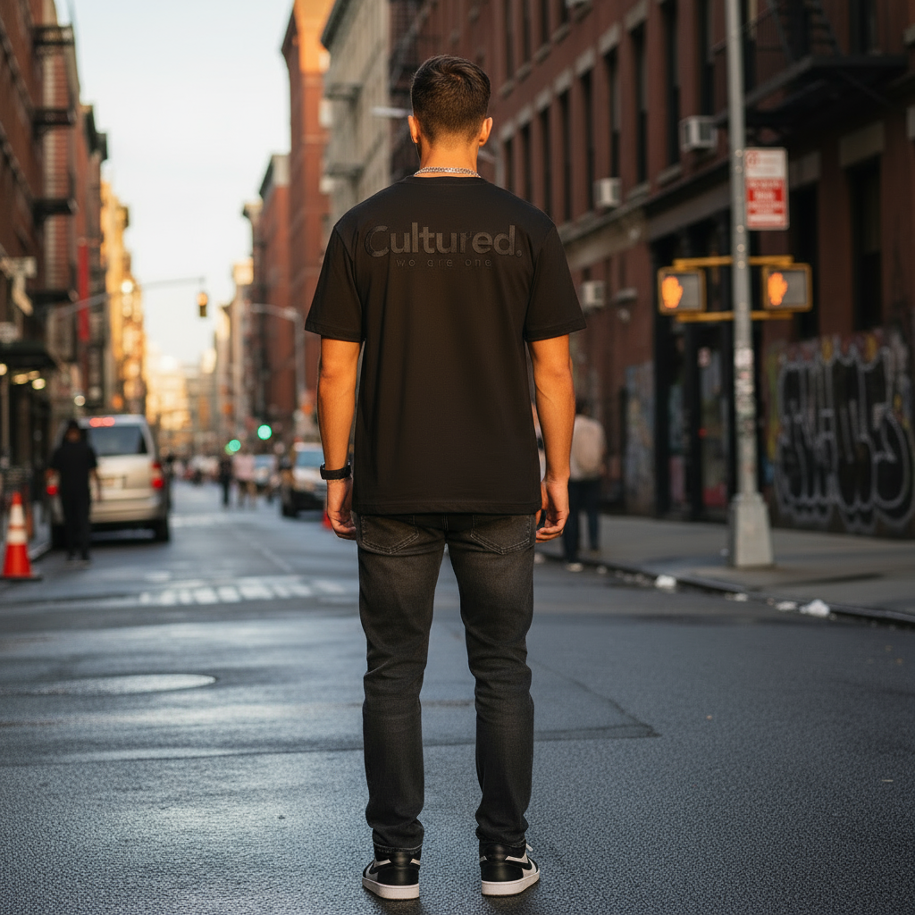 Urban street back view - same model and pose with illuminated back logo